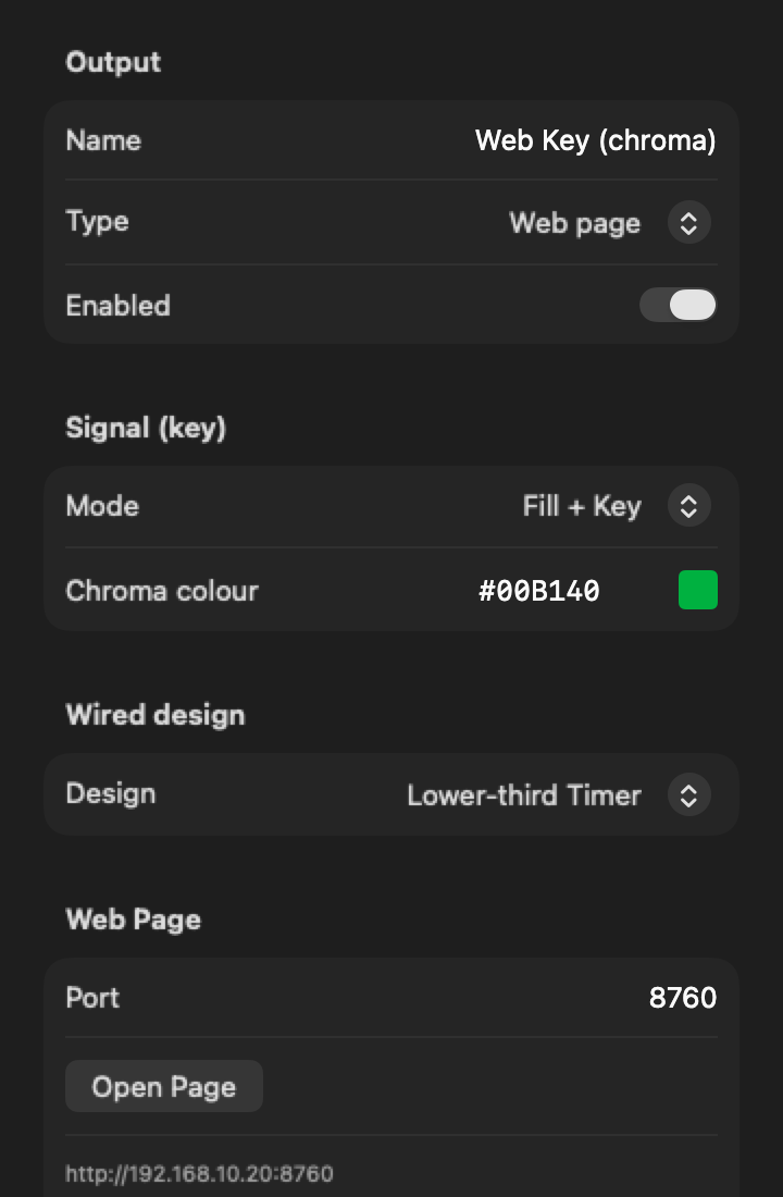 Cadence Web Page output with a chroma-key colour, ready for an OBS Browser Source