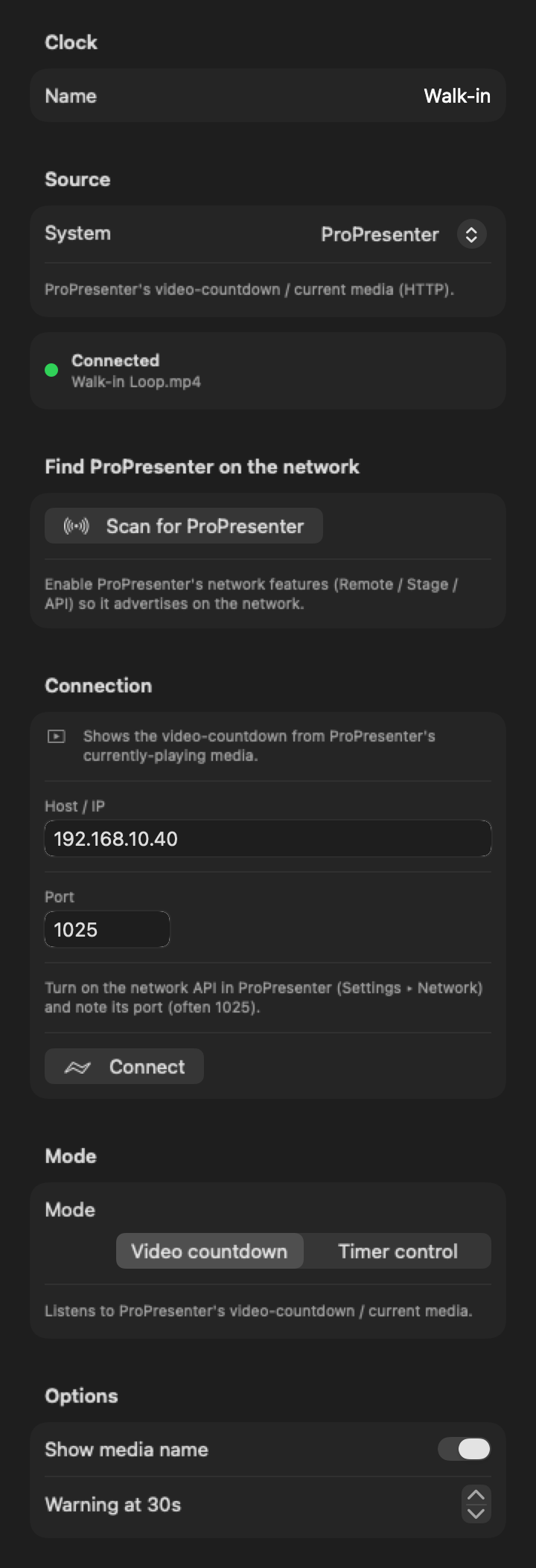 Cadence External Clock following a ProPresenter video countdown